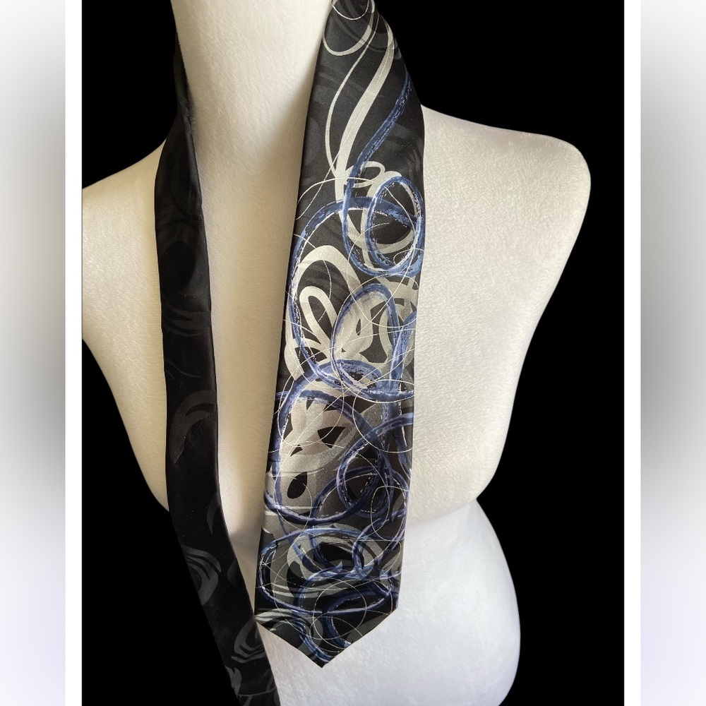 Men’s J. Garcia Happy Birthday Collection 56 Tie, 100% Silk, Blue and Black